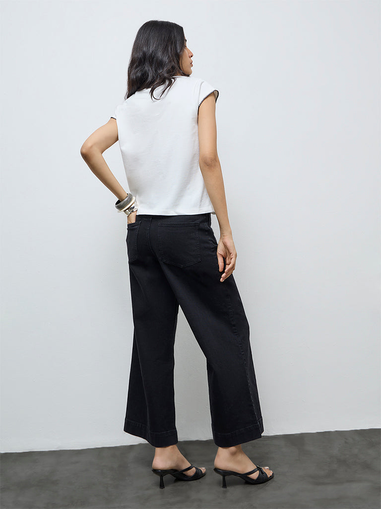 LOV Black Solid High-Rise Flared Jeans