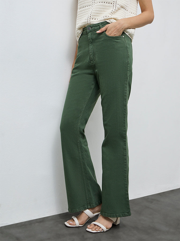 LOV Olive Solid High-Rise Jeans