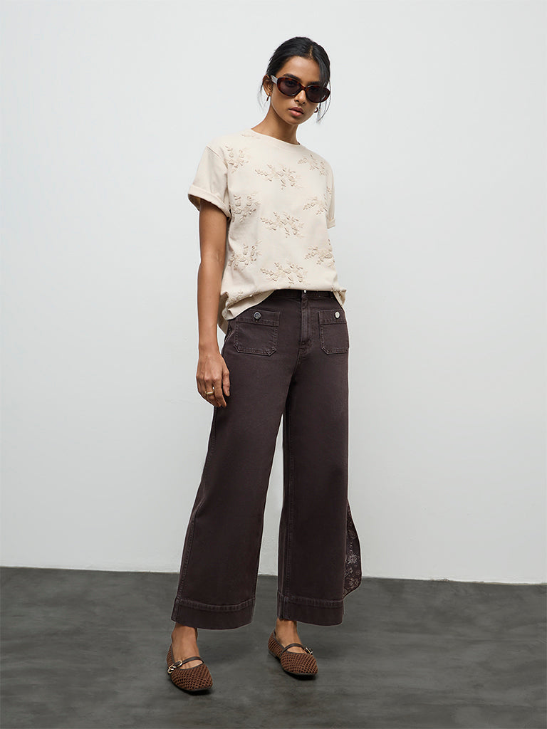 LOV Dark Brown Solid High-Rise Jeans