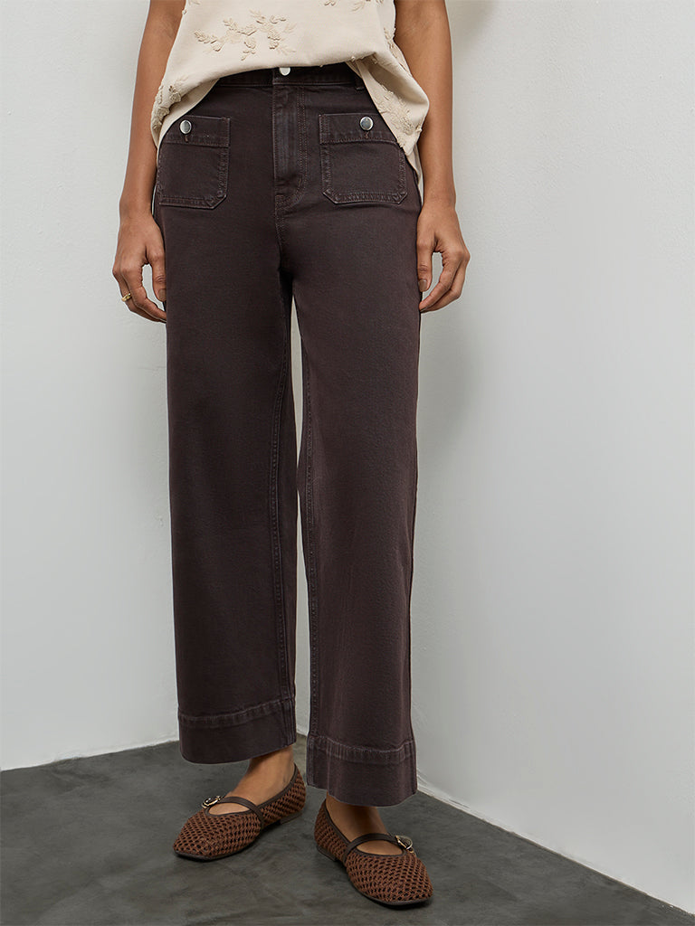 LOV Dark Brown Solid High-Rise Jeans