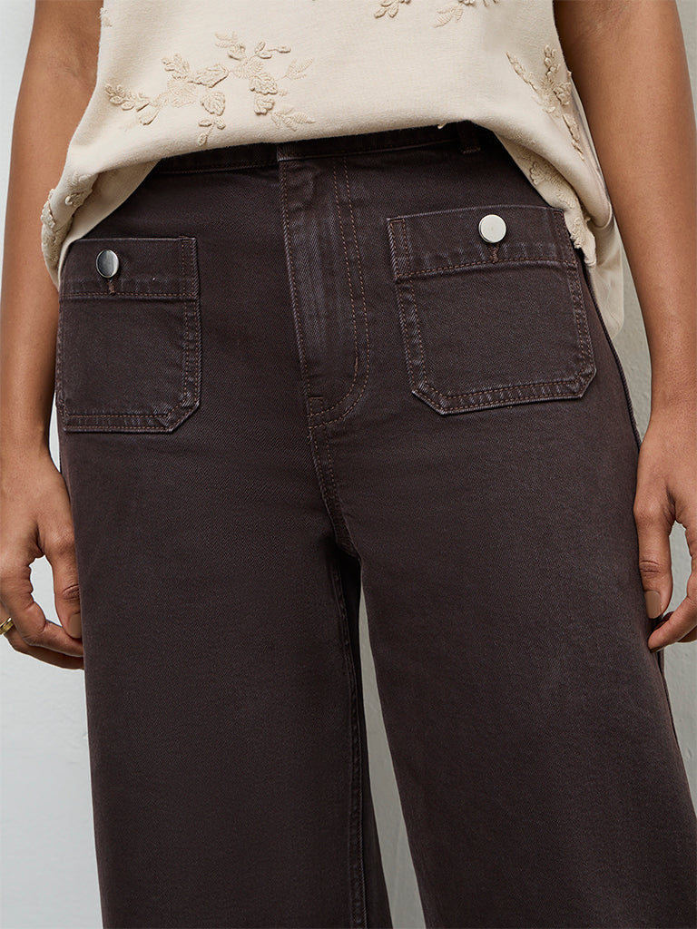 LOV Dark Brown Solid High-Rise Jeans