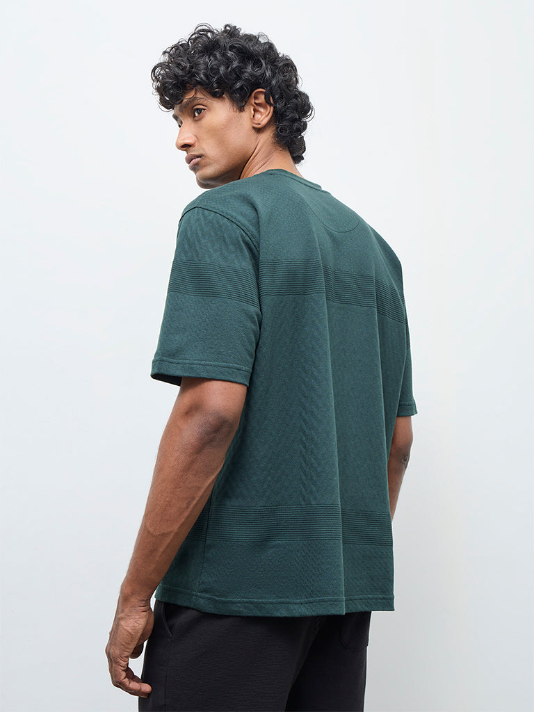 WES Lounge Green Textured Relaxed-Fit Cotton T-Shirt