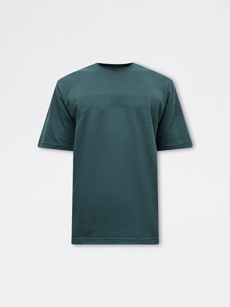 WES Lounge Green Textured Relaxed-Fit Cotton T-Shirt