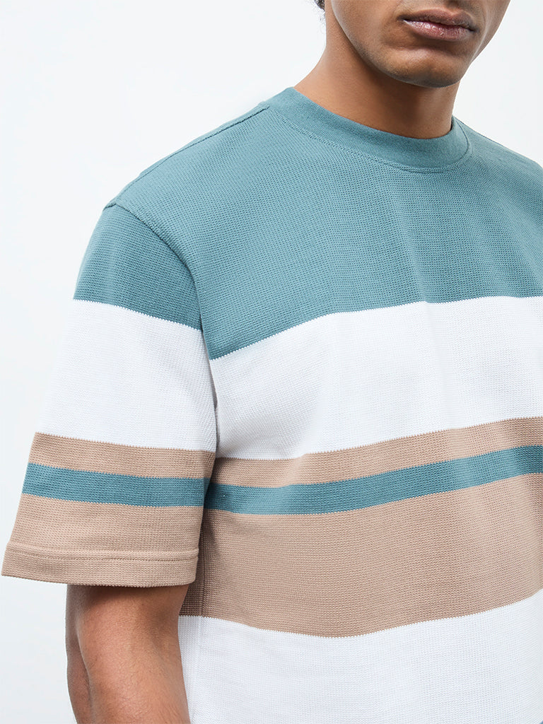 WES Lounge Multicolour Striped Relaxed-Fit Cotton T-Shirt