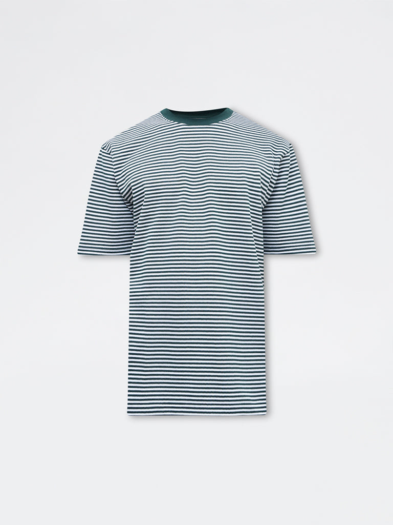 WES Lounge Green Striped Relaxed-Fit Cotton T-Shirt