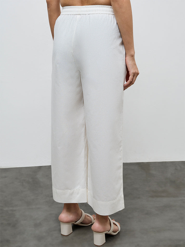 Zuba Off-White Solid Cotton-Blend Pants
