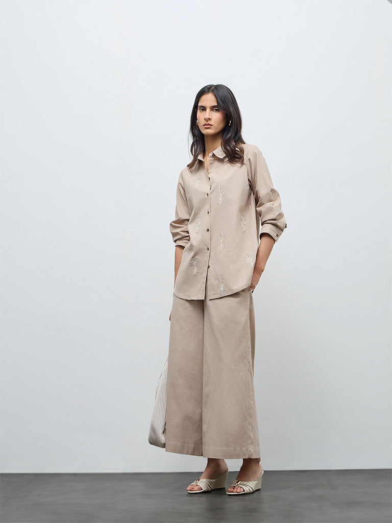 Zuba Beige Solid Palazzos