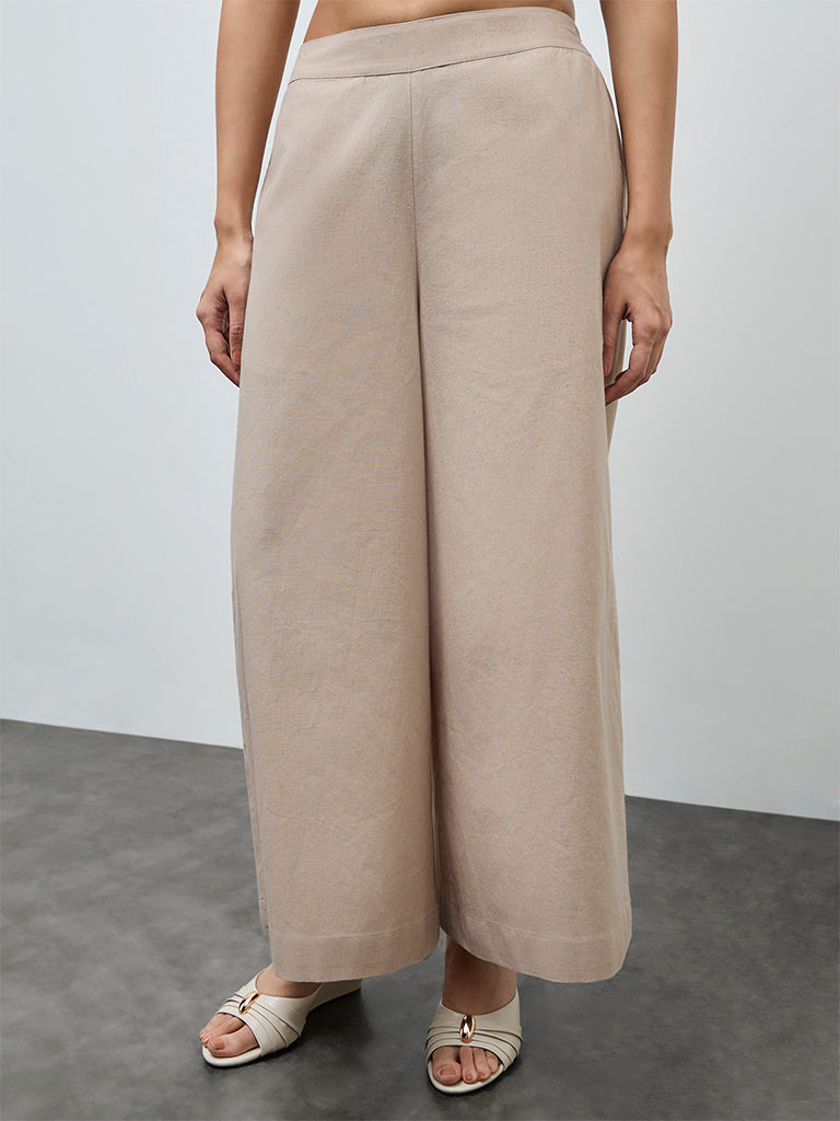 Zuba Beige Solid Palazzos