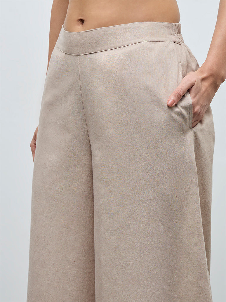 Zuba Beige Solid Palazzos