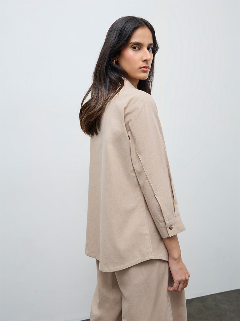 Zuba Beige Floral Embroidered Cotton-Blend Tunic