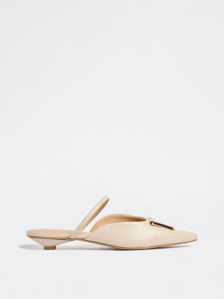LUNA BLU Ivory Metallic Detailed Slingback Shoes
