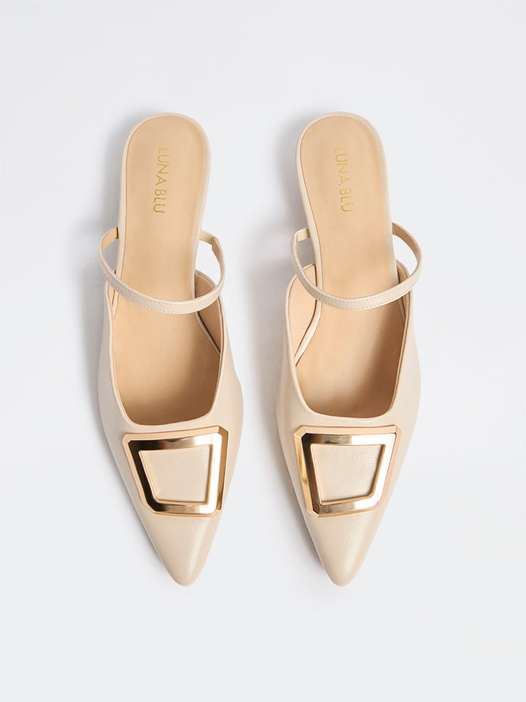 LUNA BLU Ivory Metallic Detailed Slingback Shoes