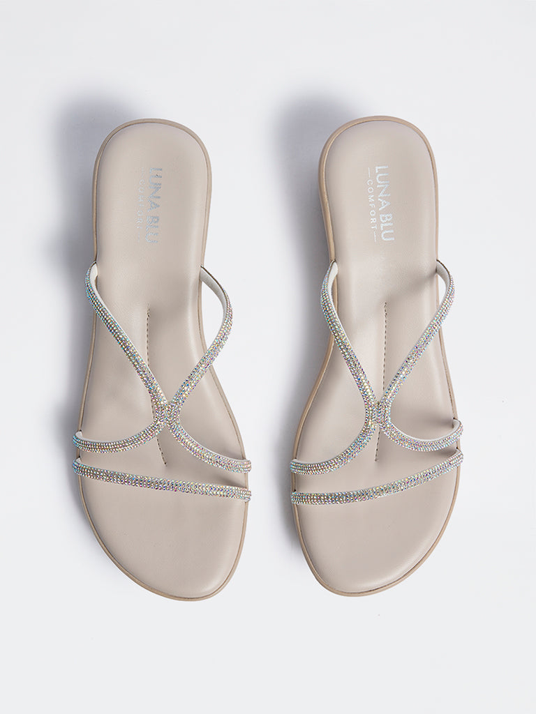 LUNA BLU Ivory Embellished Wedge Heel Sandals
