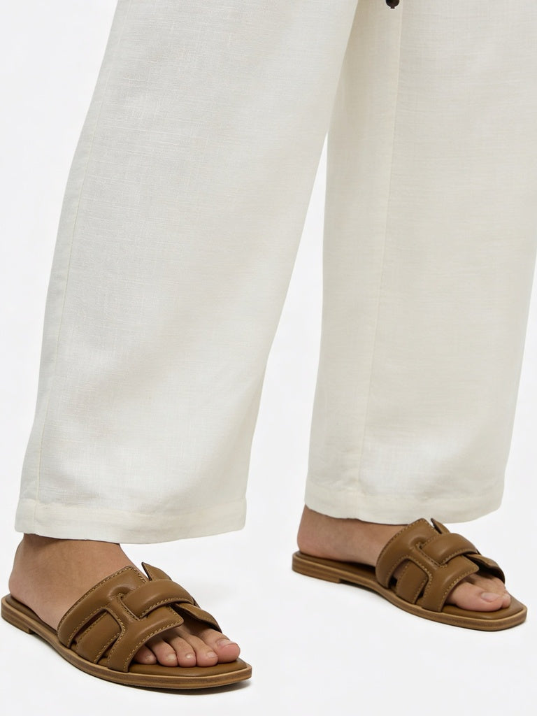 LUNA BLU Tan Criss-Cross Strap Slides