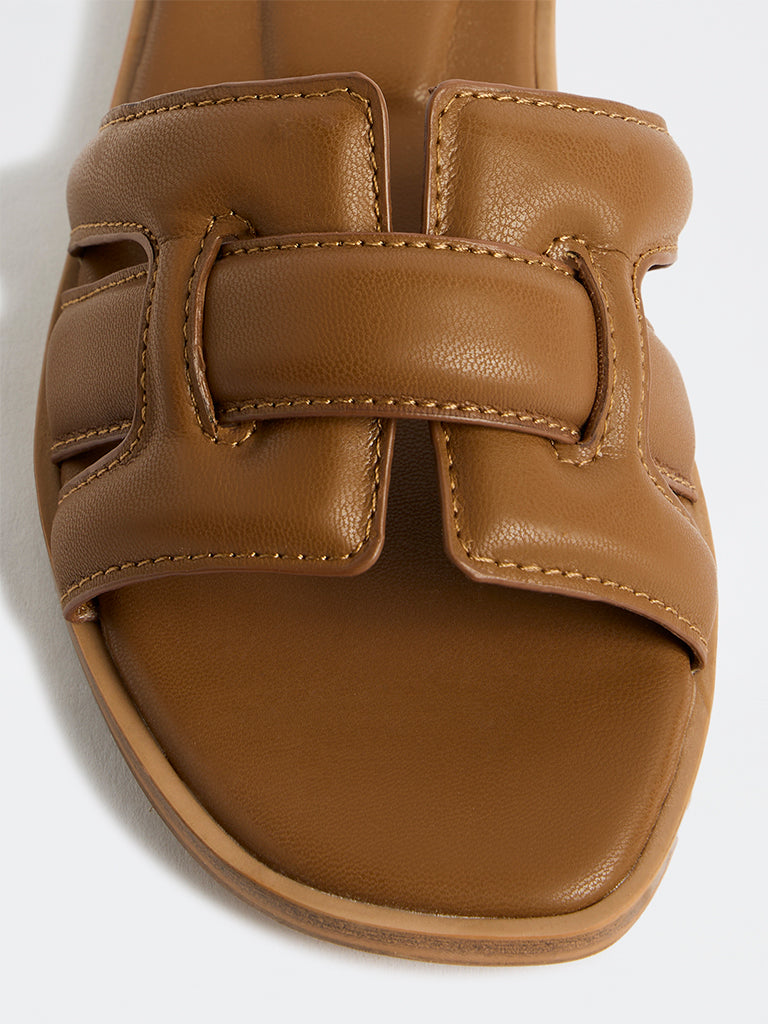 LUNA BLU Tan Criss-Cross Strap Slides