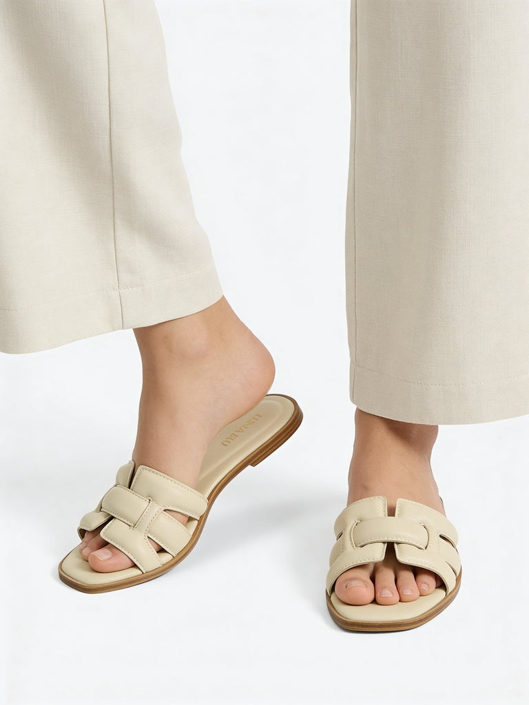 LUNA BLU Ivory Criss-Cross Strap Slides