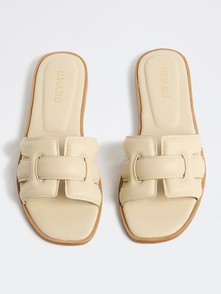 LUNA BLU Ivory Criss-Cross Strap Slides