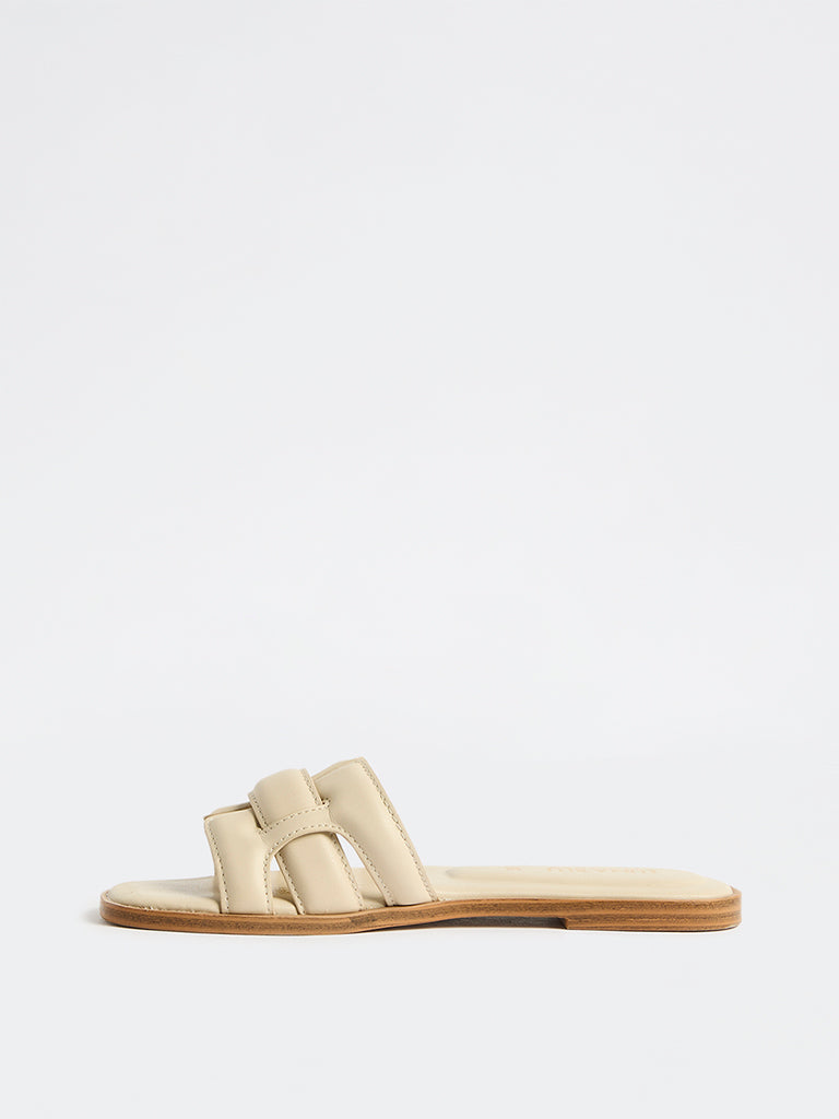 LUNA BLU Ivory Criss-Cross Strap Slides