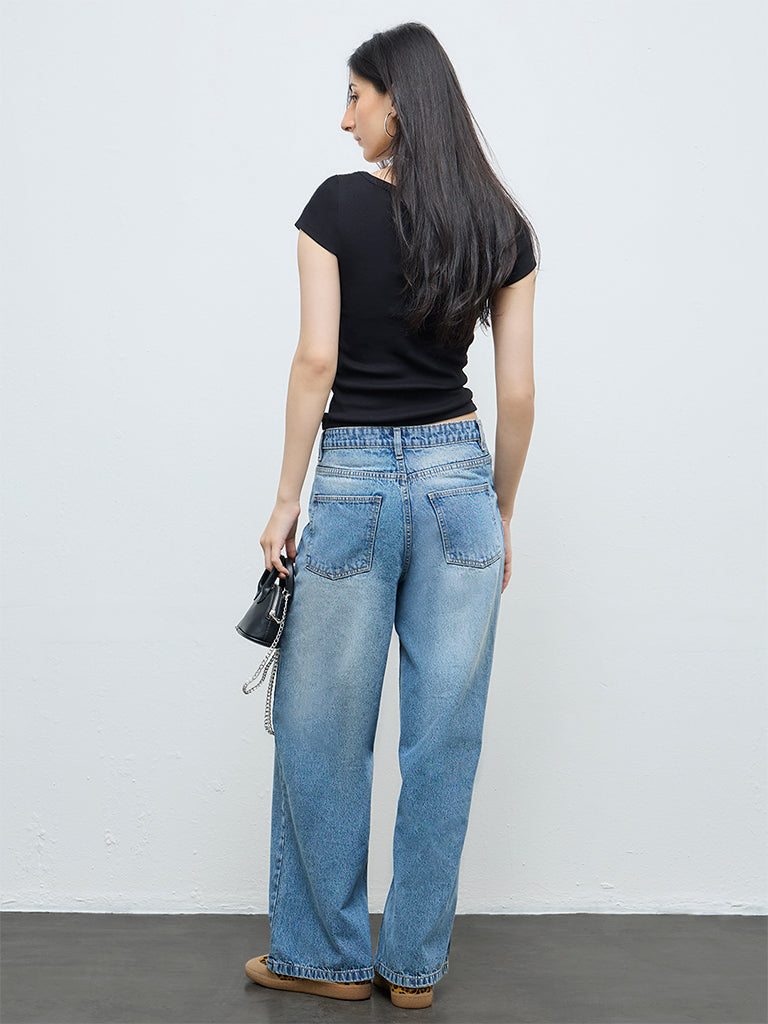 Nuon Blue Washed High-Rise Flared Jeans