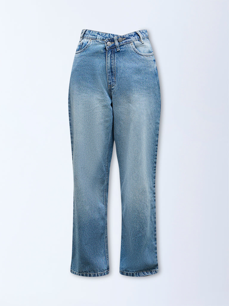 Nuon Blue Washed High-Rise Flared Jeans