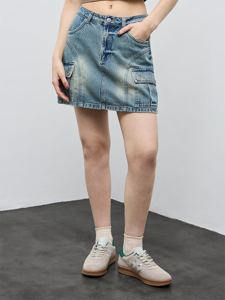 Nuon Blue Faded High-Rise Denim Skirt