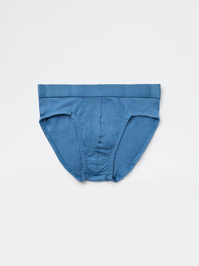 WES Lounge Blue Solid Cotton-Blend Briefs - Pack of 3