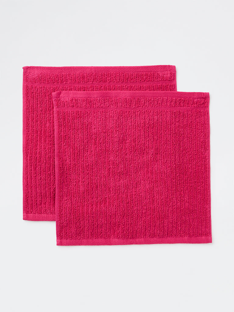 Westside Home Pink Self-Striped Face Towels (Set of 2)