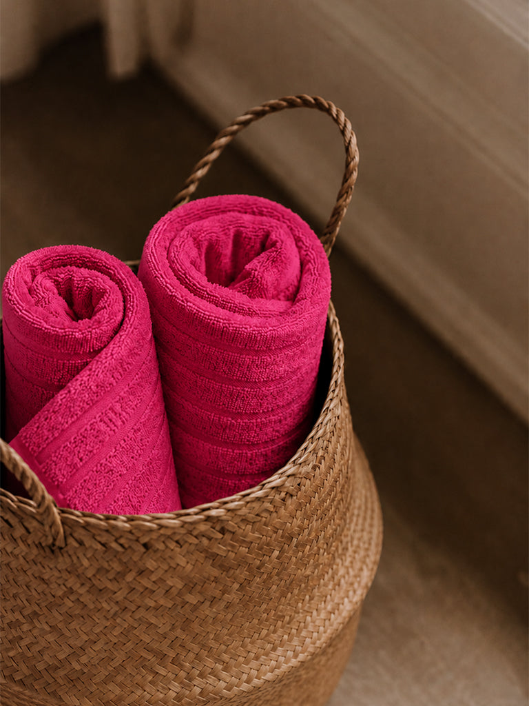 Westside Home Pink Self-Striped Face Towels (Set of 2)