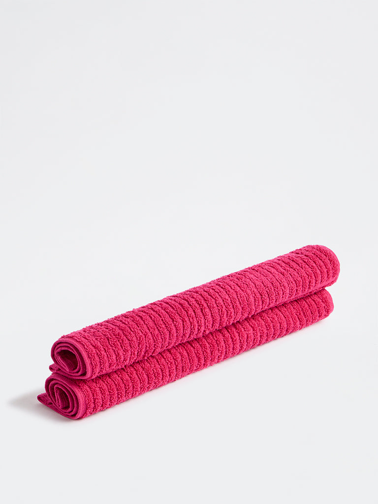 Westside Home Pink Self-Striped Face Towels (Set of 2)