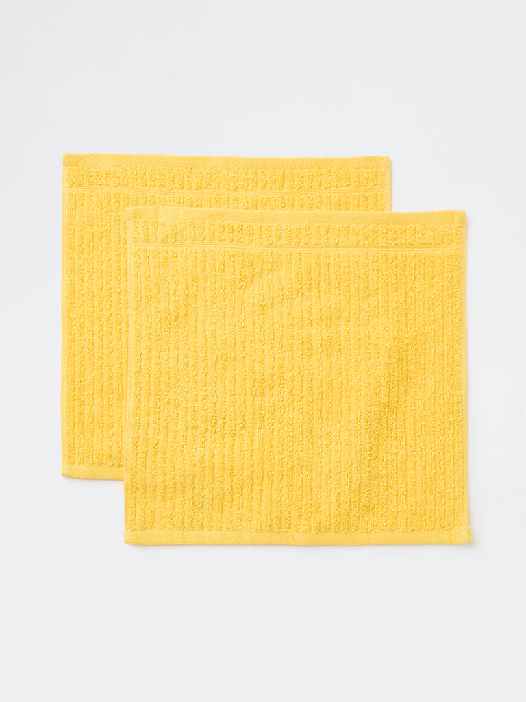 Westside Home Yellow Self-Striped Face Towels (Set of 2)