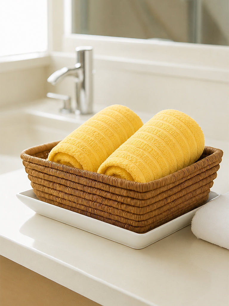 Westside Home Yellow Self-Striped Face Towels (Set of 2)