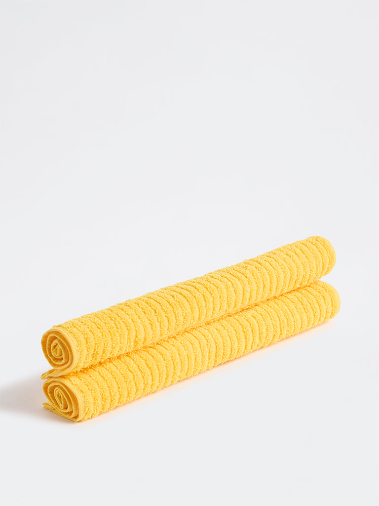 Westside Home Yellow Self-Striped Face Towels (Set of 2)