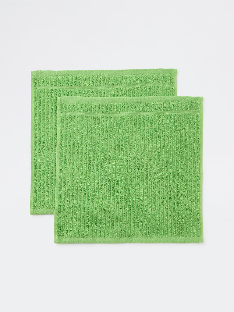 Westside Home Light Green Self-Striped Face Towels (Set of 2)