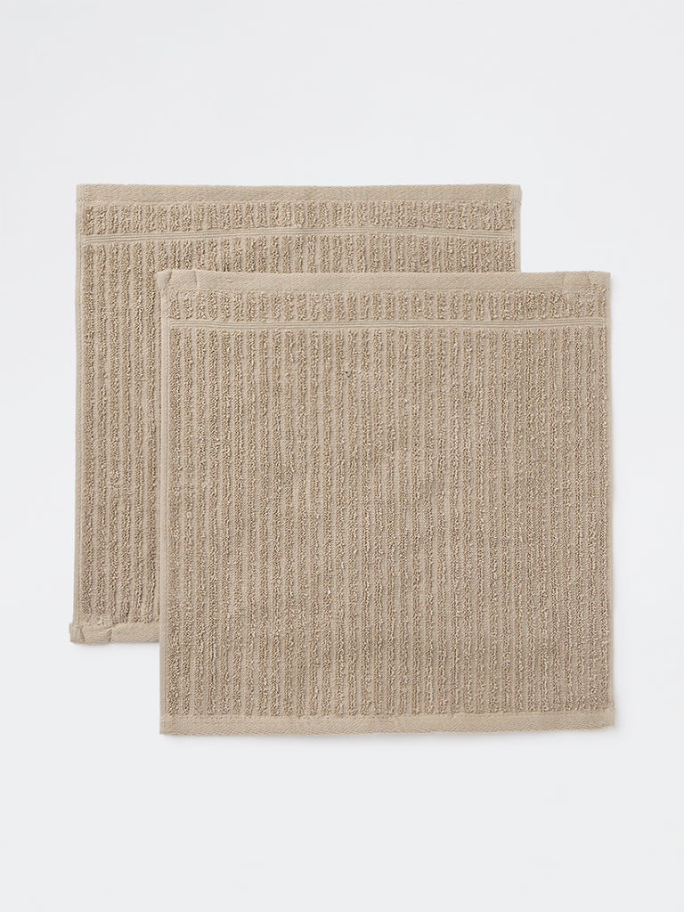 Westside Home Taupe Self-Striped Face Towels (Set of 2)
