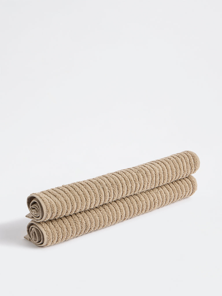Westside Home Taupe Self-Striped Face Towels (Set of 2)