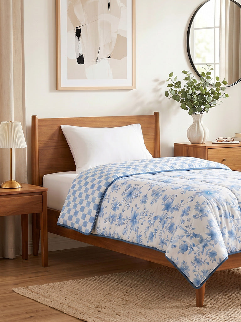 Westside Home Blue Printed Reversible Single Bed Comforter