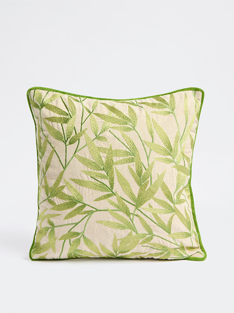 Westside Home Green Botanical Embroidered Cushion Cover