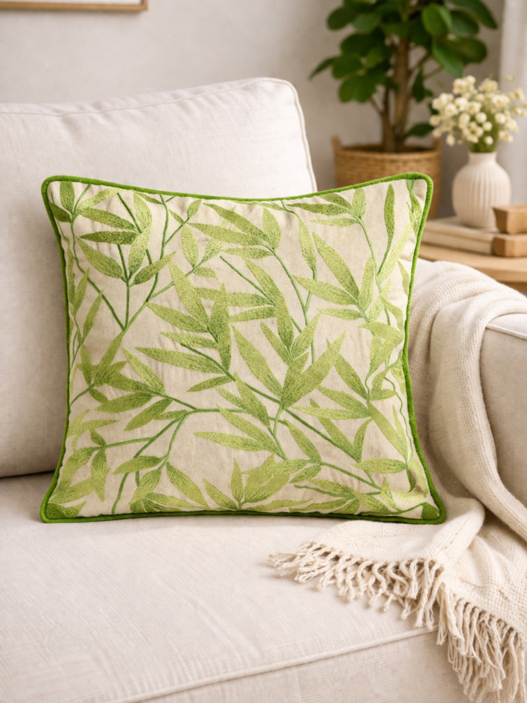 Westside Home Green Botanical Embroidered Cushion Cover