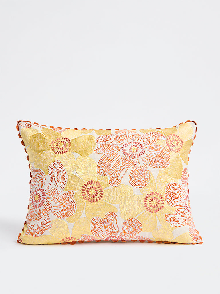 Westside Home Orange Floral Design Cushion Cover