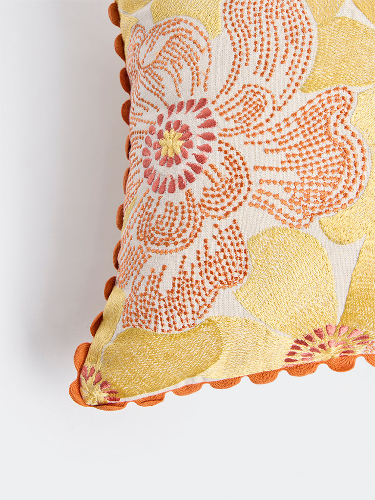 Westside Home Orange Floral Design Cushion Cover
