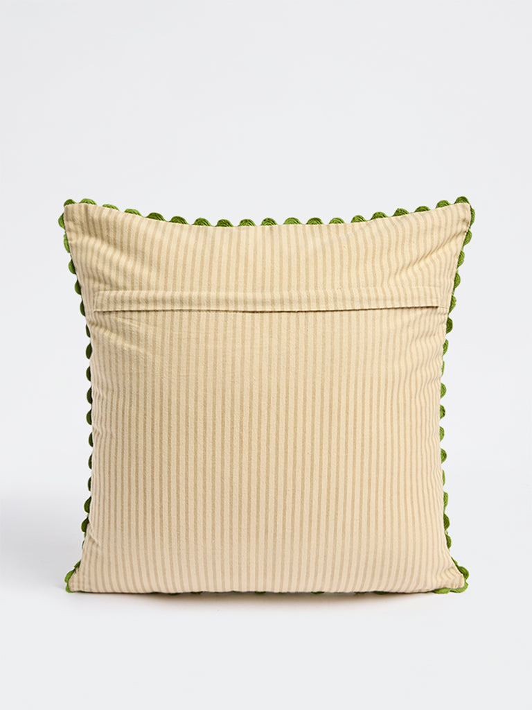 Westside Home Green Floral Embroidered Cushion Cover