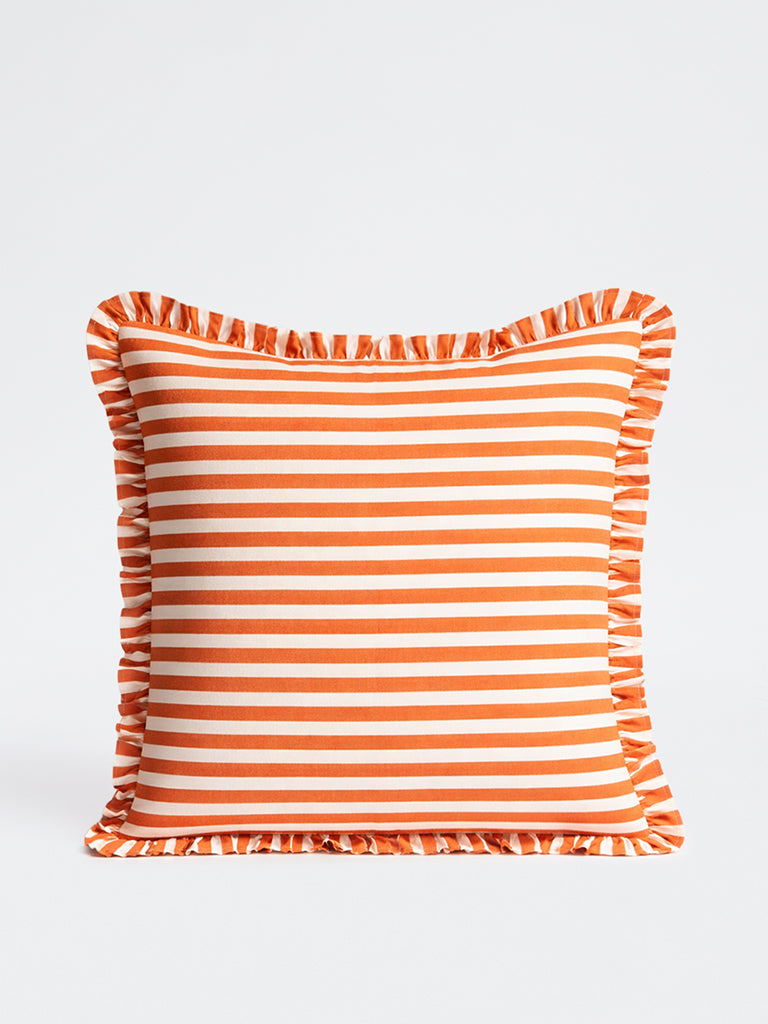 Westside Home Orange Stripe Pattern Cushion Cover
