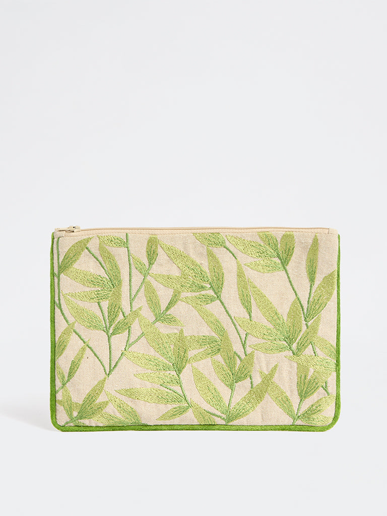 Westside Home Green Botanical Embroidered Pouch