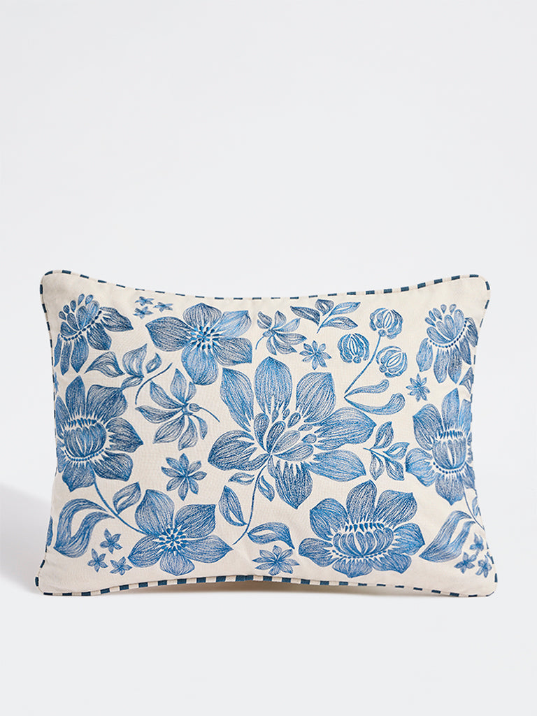 Westside Home Blue Floral Embroidered Cushion Cover