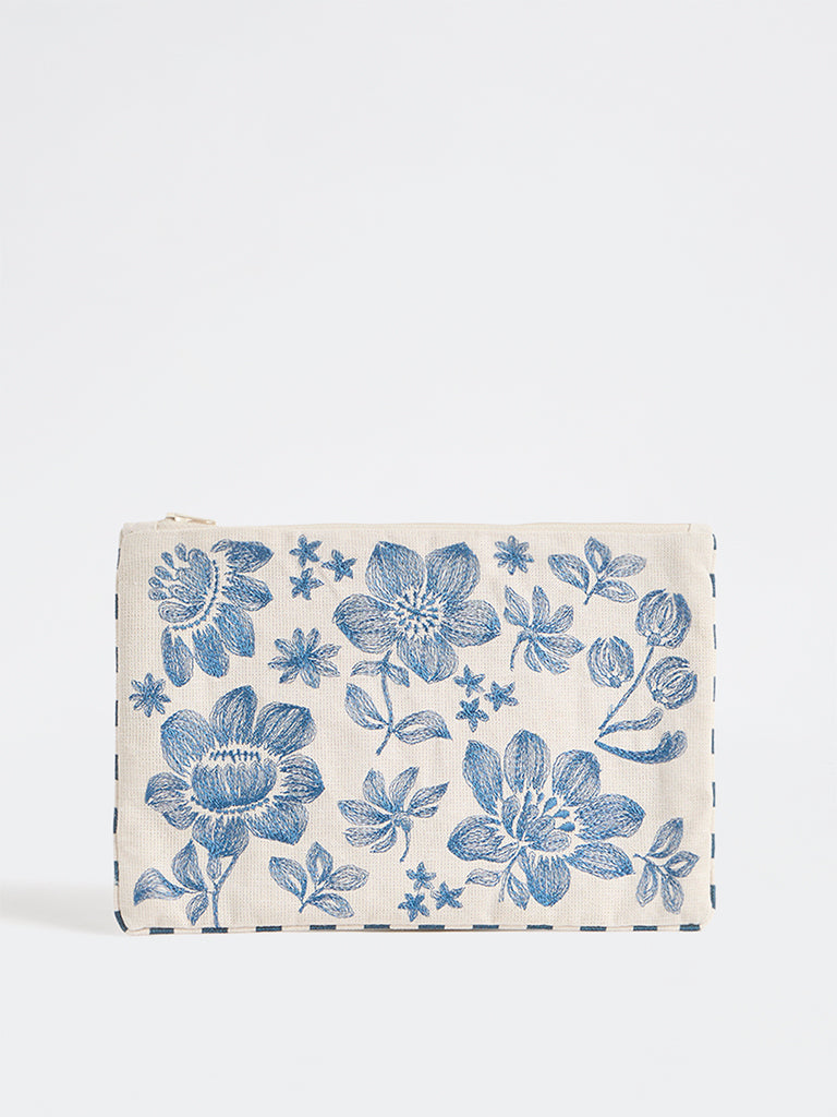Westside Home Blue Floral Embroidered Pouch