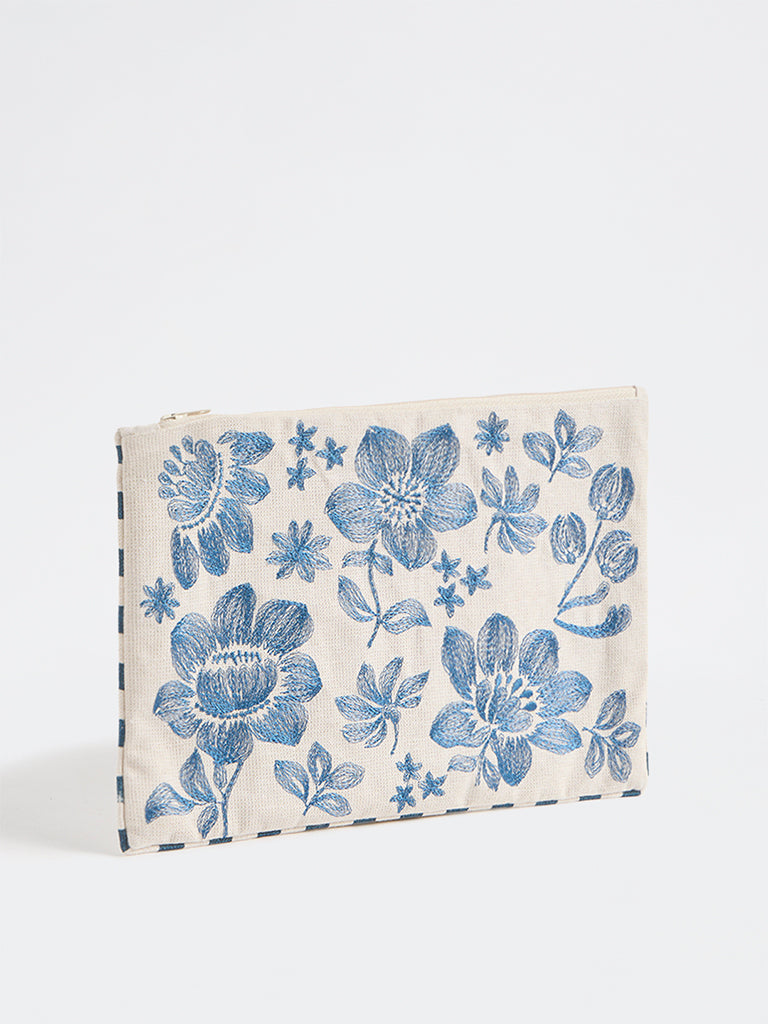 Westside Home Blue Floral Embroidered Pouch