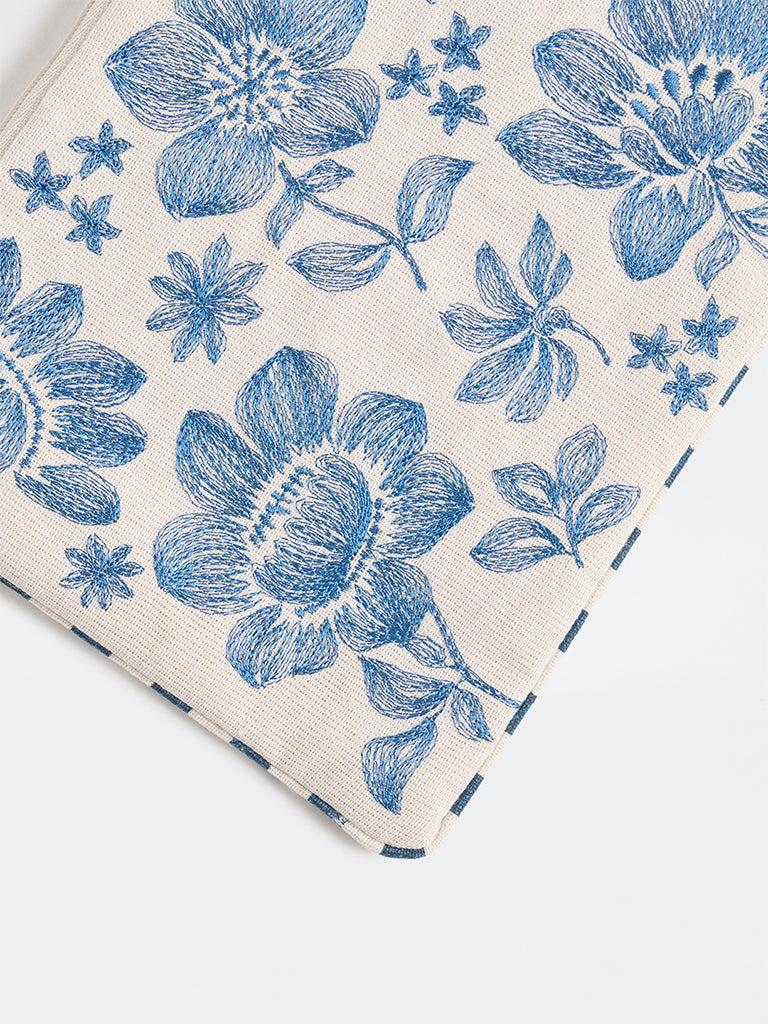 Westside Home Blue Floral Embroidered Pouch