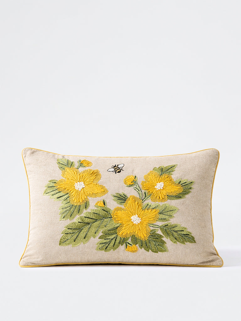 Westside Home Yellow Floral Embroidered Detailed Cushion Cover