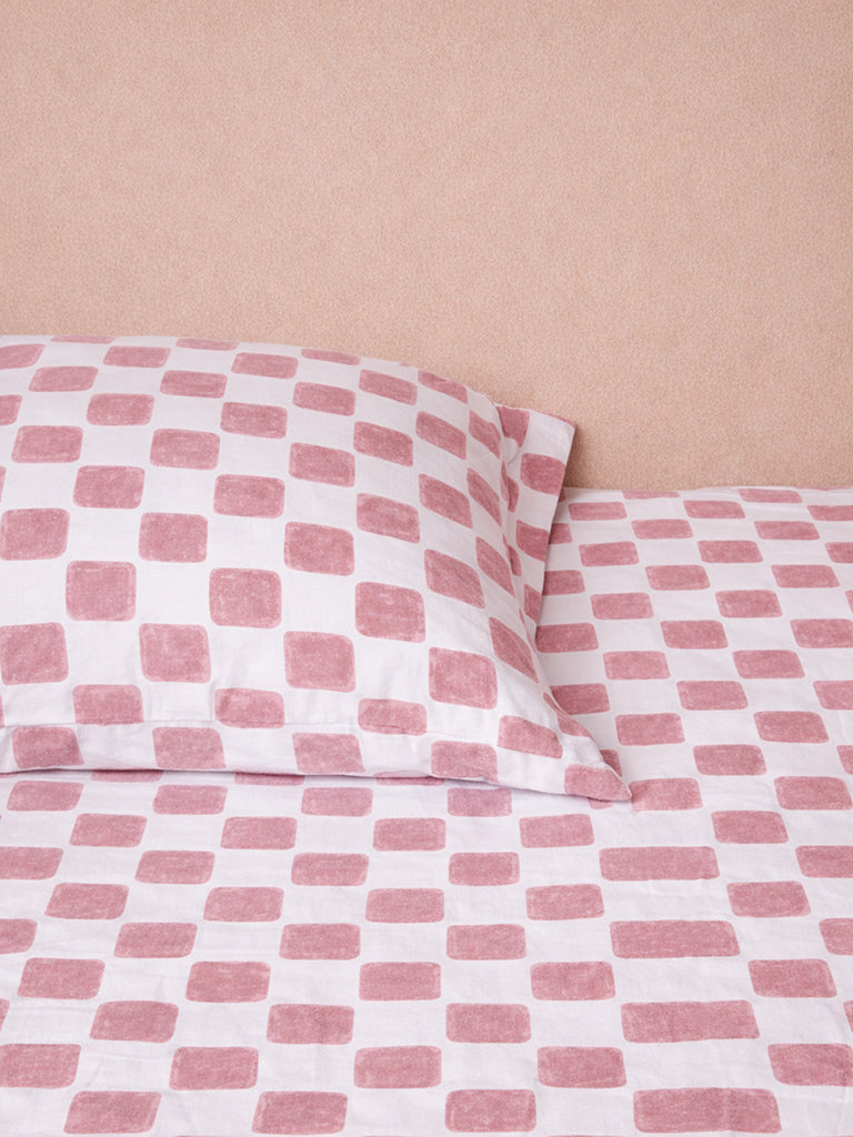 Westside Home Pink Checkered Double Bed Sheet Set