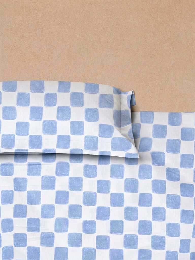 Westside Home Blue Checkered Fitted Queen Bed Sheet Set